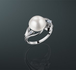 Серебряное кольцо с жемчугом к-211008: белый пресноводный жемчуг, серебро 925°