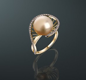 Кольцо с жемчугом кп-01жз: золотистый морской жемчуг, золото 585°