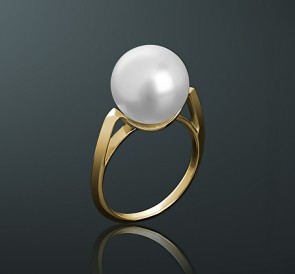 Золотое кольцо с жемчугом кп-50жб: белый морской жемчуг, золото 585°