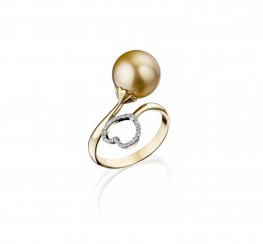 Кольцо с жемчугом к-0205жз: золотистый морской жемчуг, золото 585°